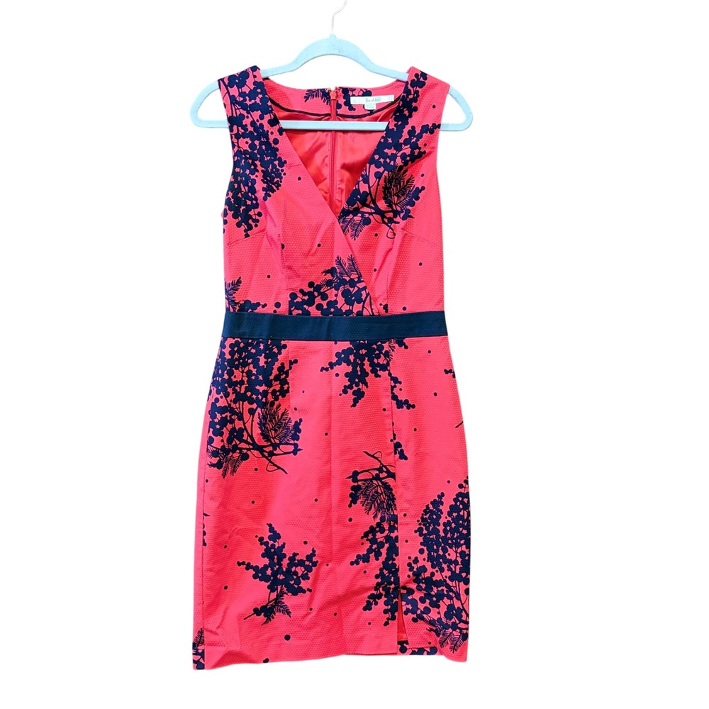 Boden Pink Navy Floral Mimosa Jacquard Faux Wrap Sheath Dress US 6R UK 10R